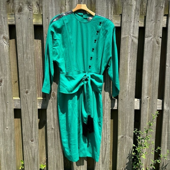 Mansfield Dresses & Skirts - Vintage Mansfield London Green And Black Long Sleeve Dress US 14 UK 16